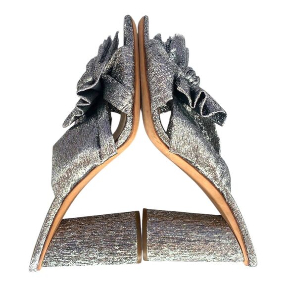 Loeffler Randall Silver Metallic Penny Knotted Pleated Bow Heels 9 - Picture 6 of 9
